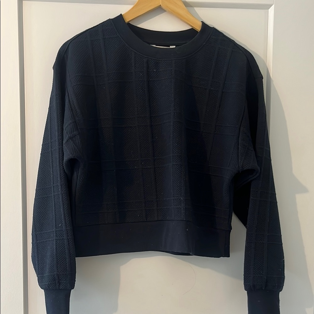Navy blue Textured Crewneck Sweatershirt